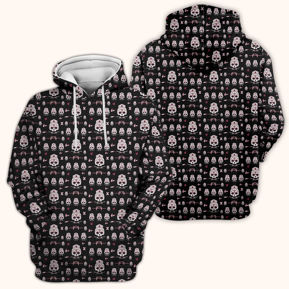 Sugar Skull Scrub Top, Skull Pattern Scrub Shirt, Breathable Fabrics Nursing Uniform