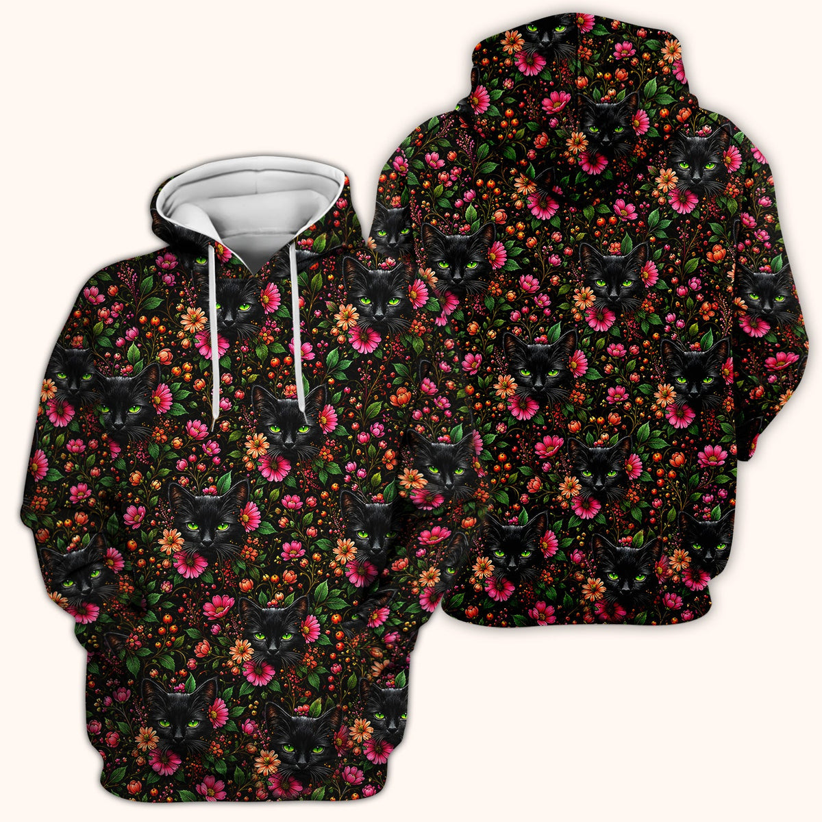 Adorable Black Cat Blossom Nurse Scrub Top