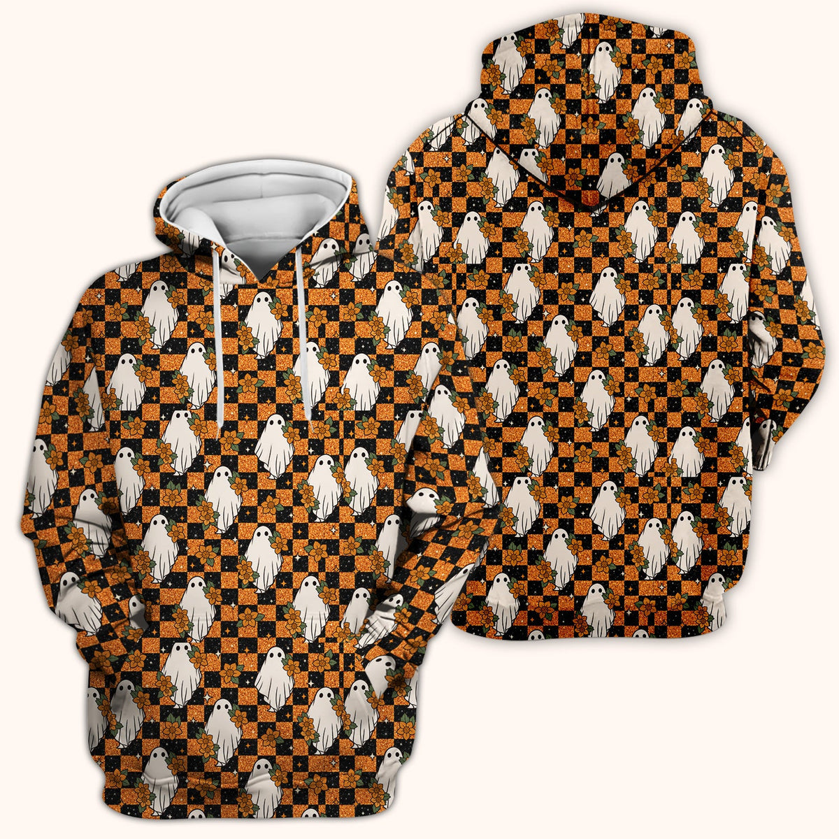 Spooky Ghost Checkerboard Nurse Scrub Top