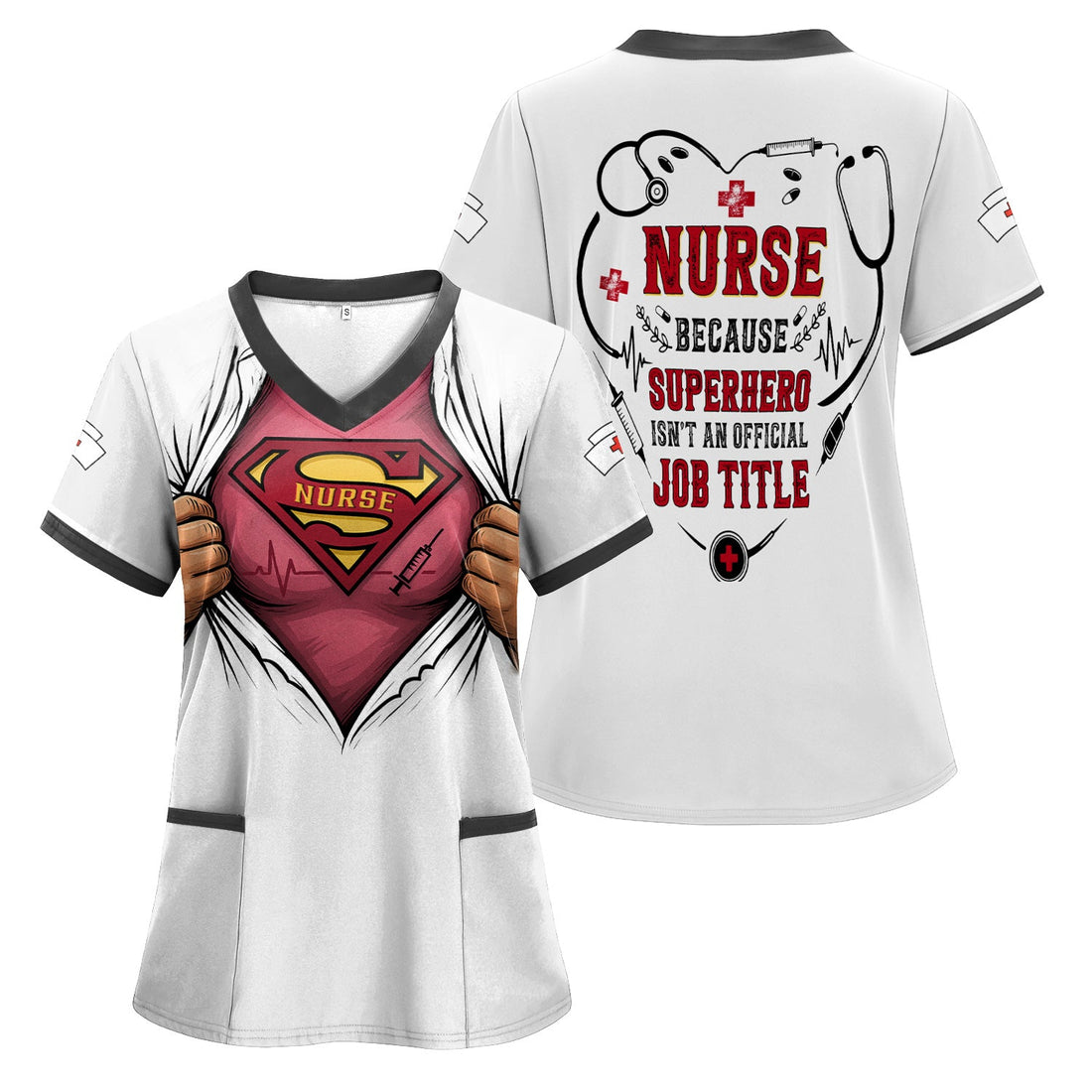 Personalized Superhero Pockets Nurse Scrub Top