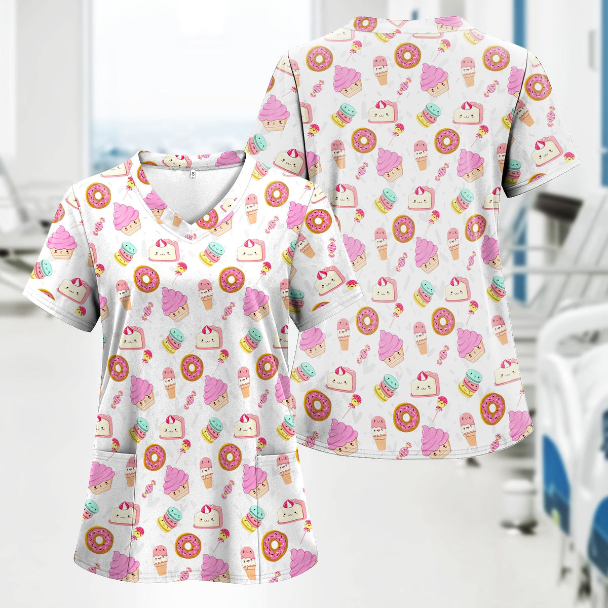 Donut Ice Cream Nurse Scrub Top