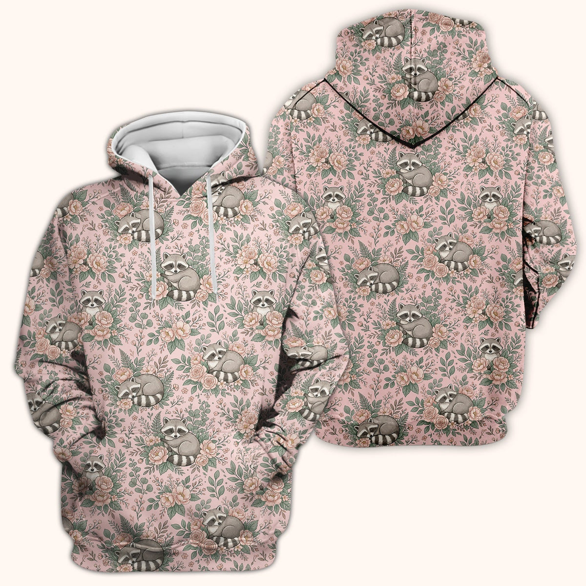 Sleeping Raccoon Rose Garden Nurse Scrub Top