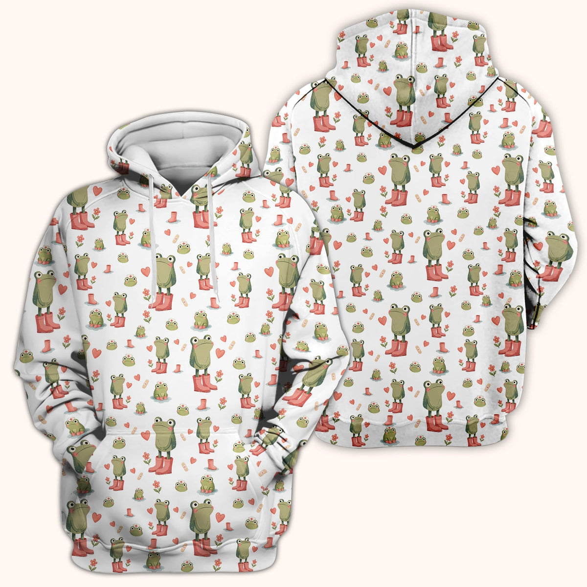 Adorable Frog Boots Heart Pattern Scrub Top, Comfortable Scrubs for Nurses