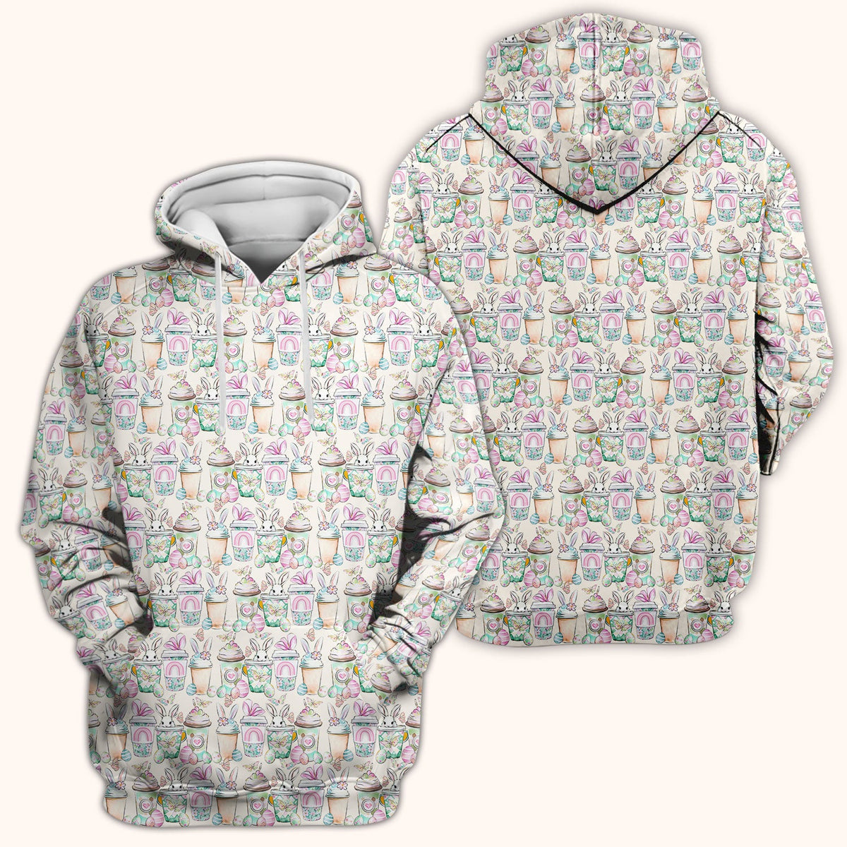 Cute Easter Bunny Coffee Cup Pattern Scrub Top, Comfortable Scrubs for Nurses