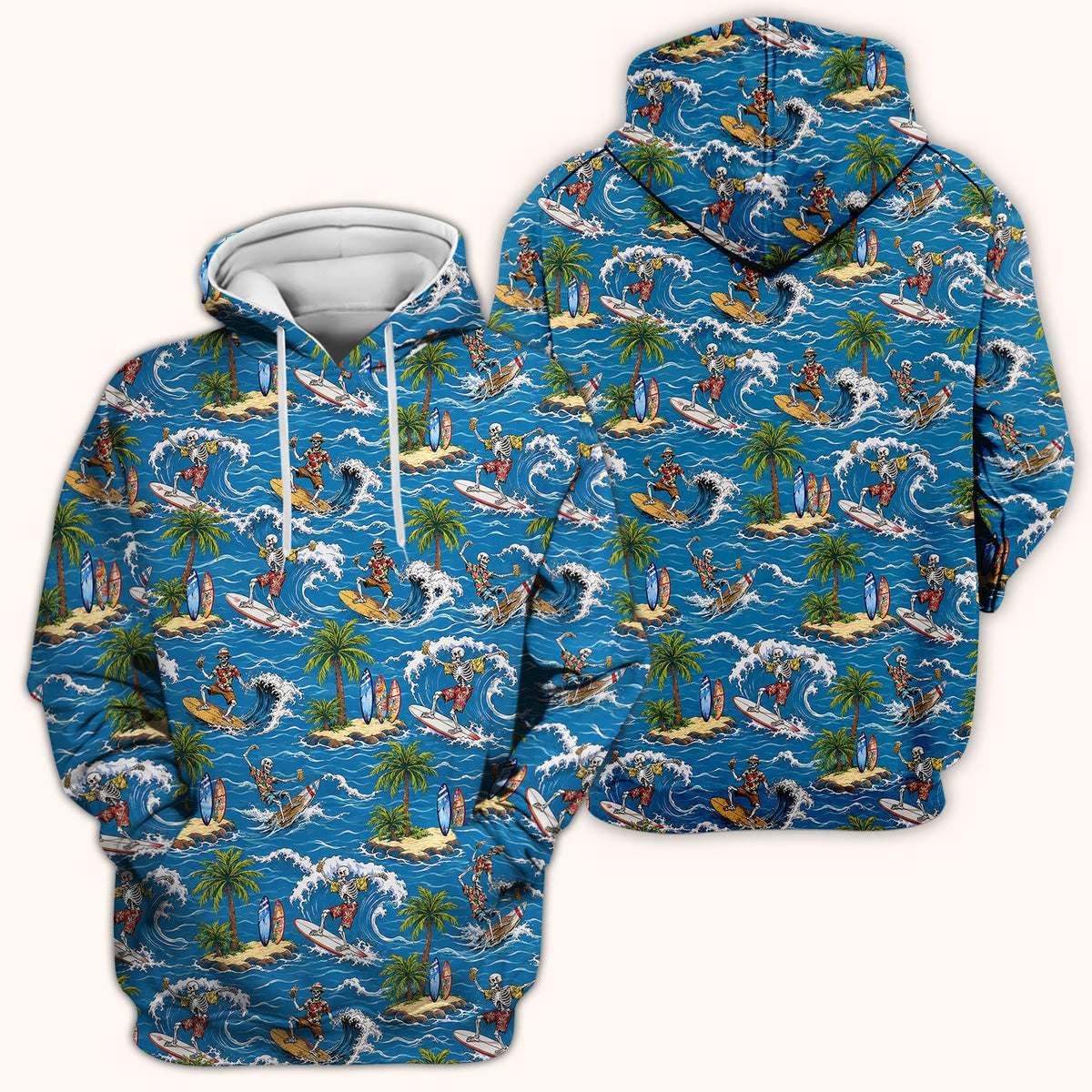 Spooky Tropical Skeleton Surfer Nurse Scrub Top