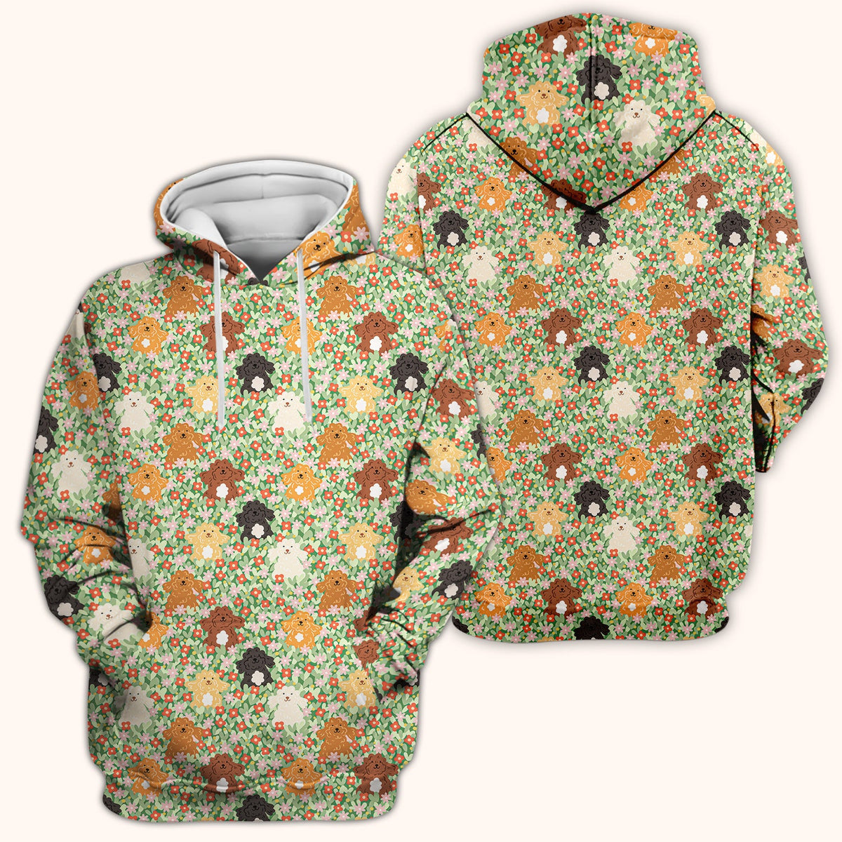 Poodle Dogs Floral Nurse Scrub Top