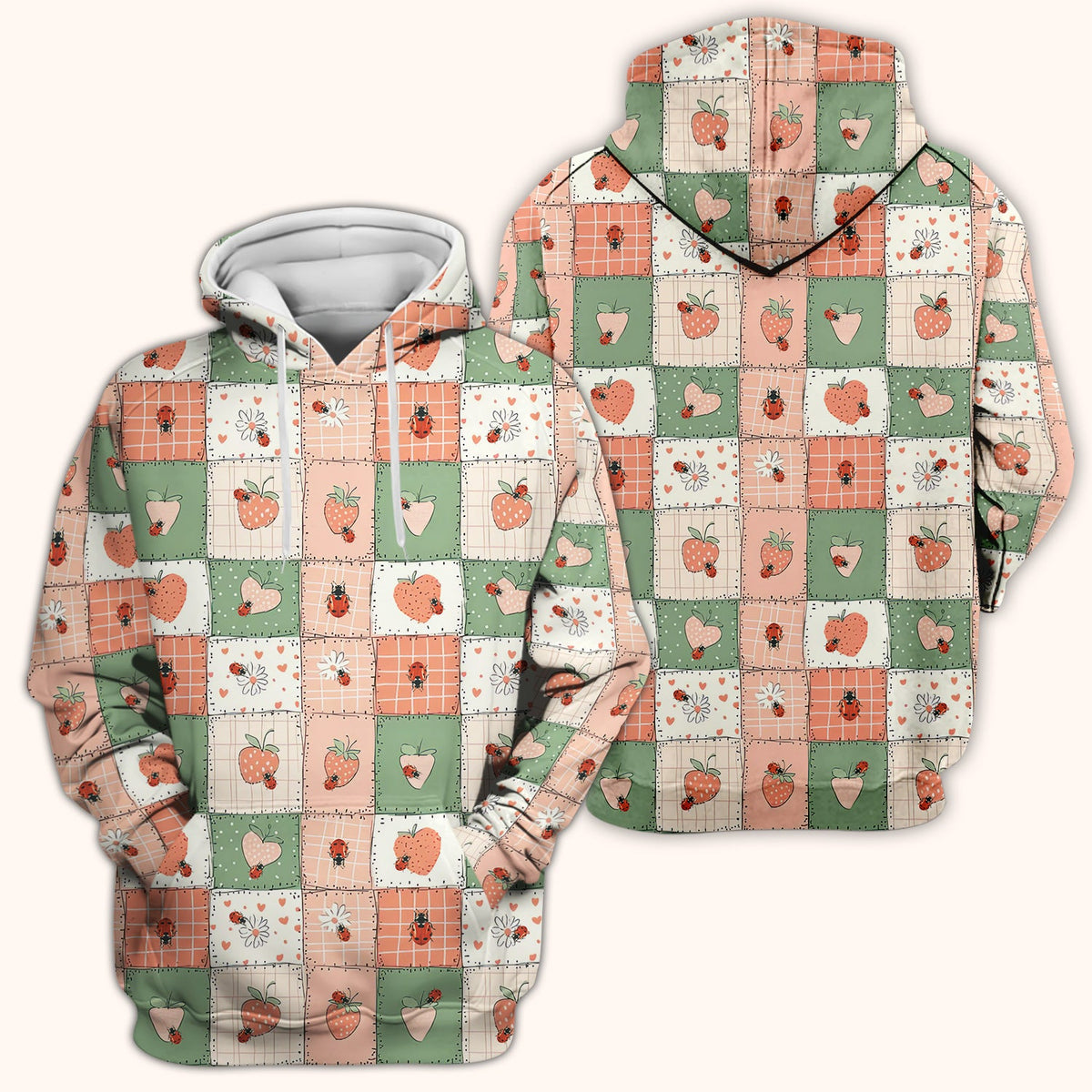Strawberry Ladybug Patchwork Nurse Scrub Top