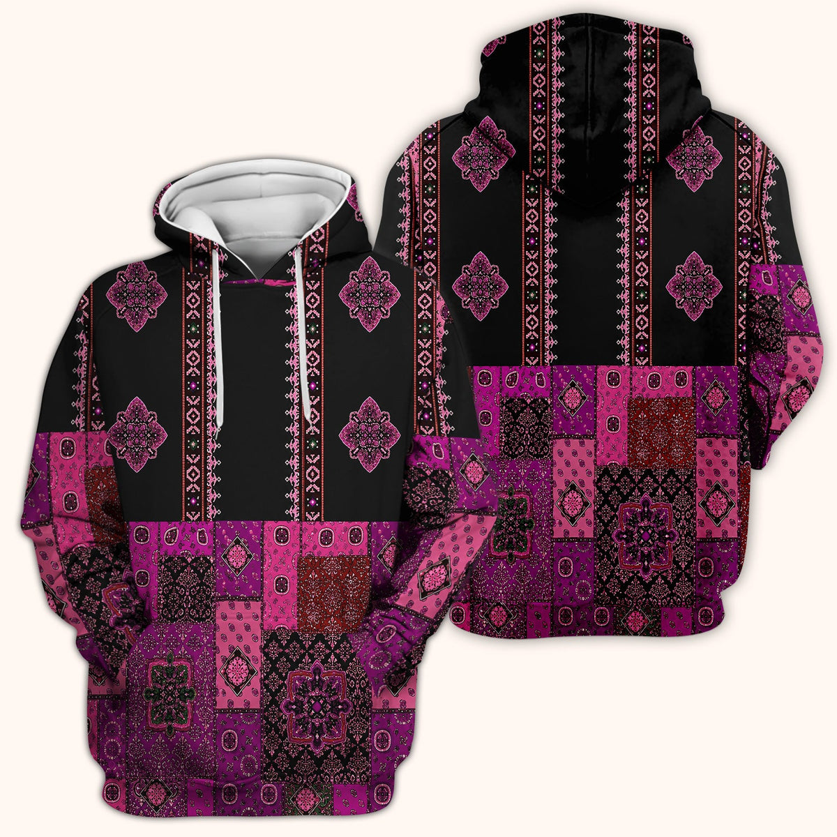 Boho Pink Bandana Patchwork Nurse Scrub Top