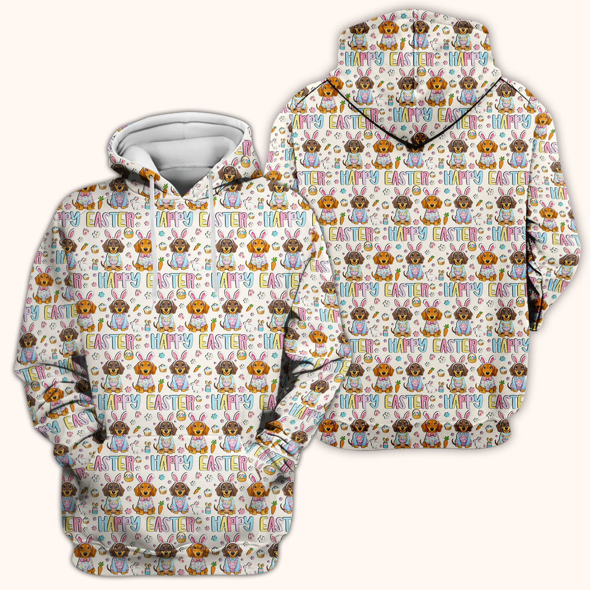 Happy Easter Dachshund Bunny Print Scrub Top, Comfortable Scrubs for Nurses