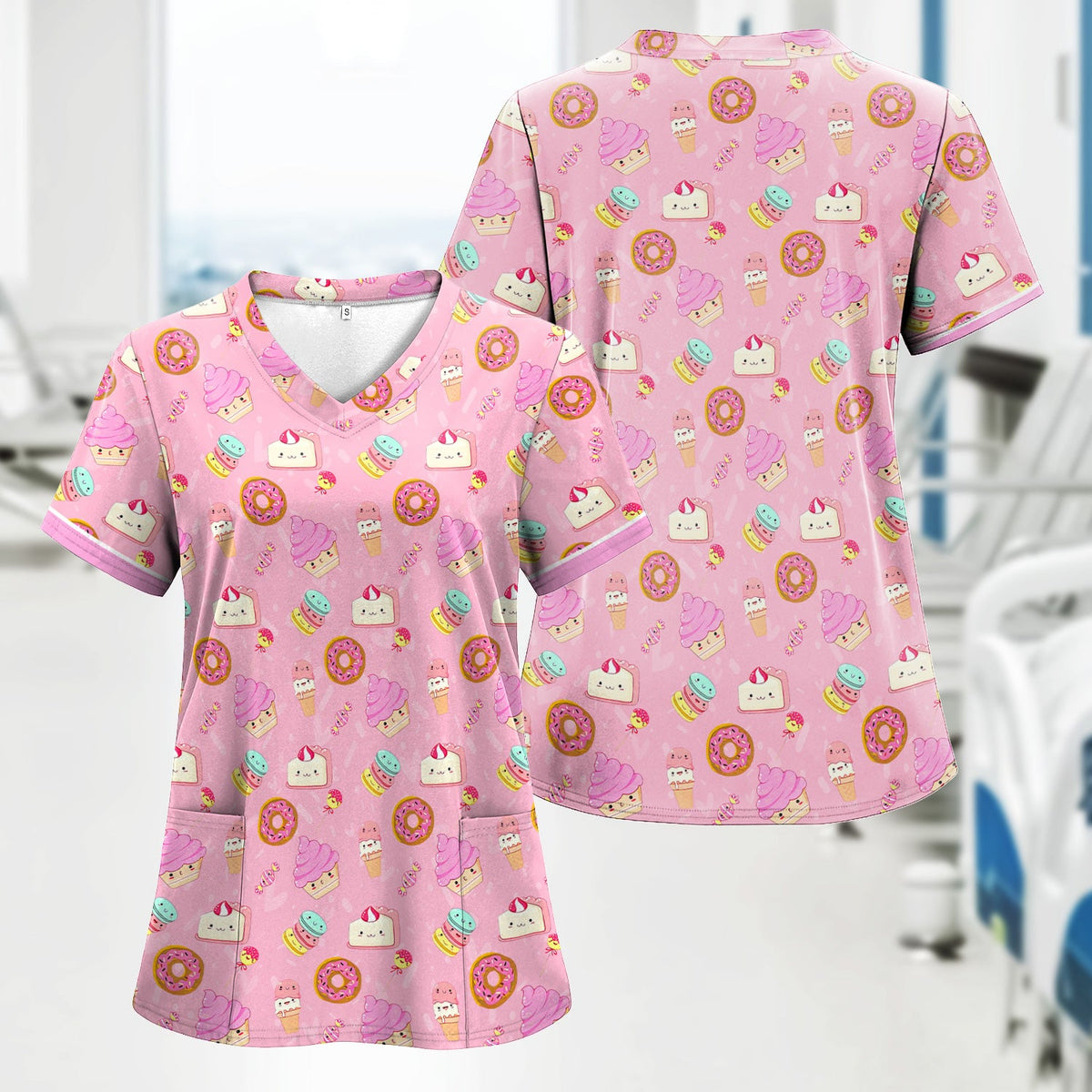 Donut Ice Cream Nurse Scrub Top