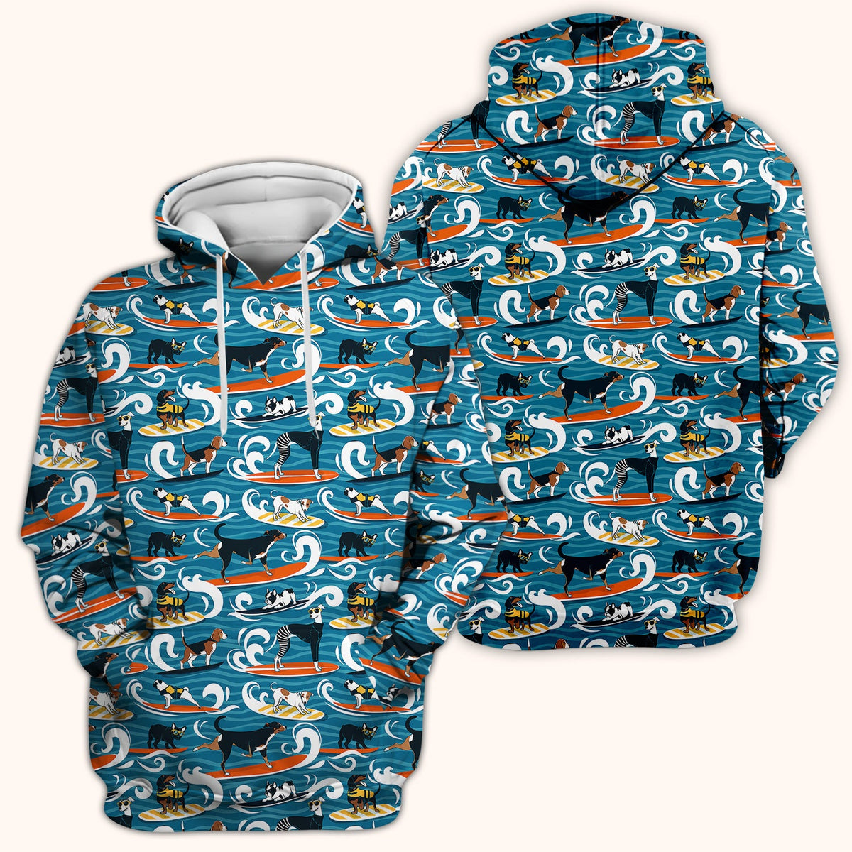 Surfing Dogs Ocean Wave Nurse Scrub Top