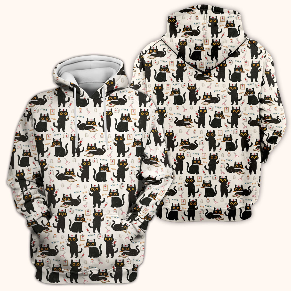 Cute Black Cat Nurse Scrub Top