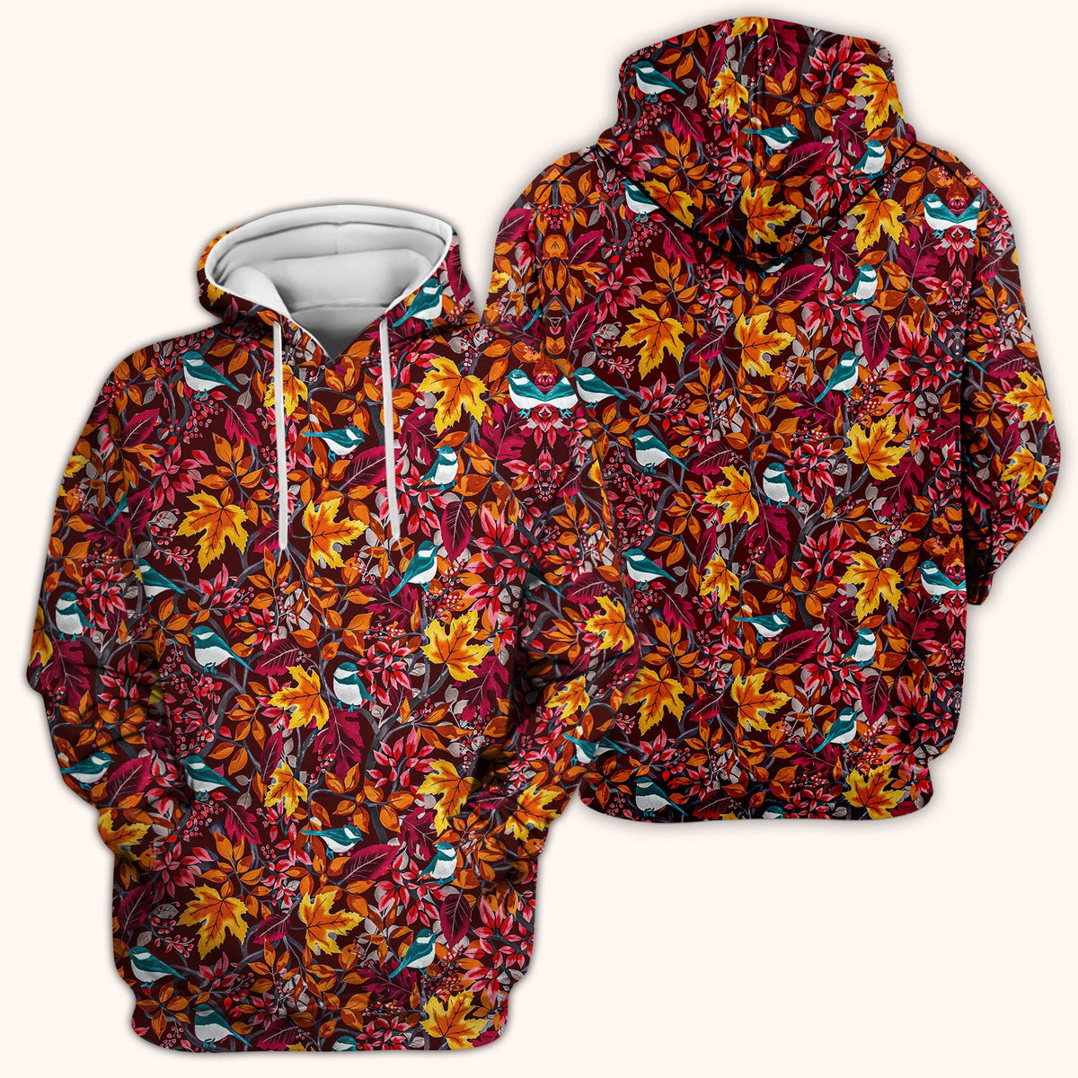 Autumn Leaves Blue Bird Nurse Scrub Top