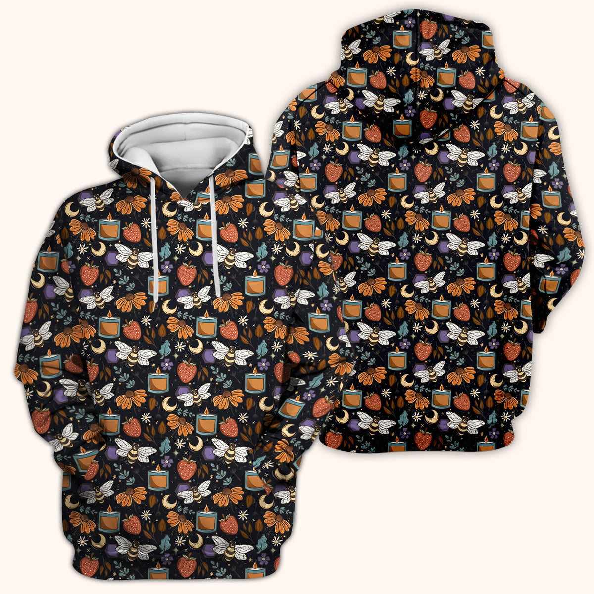Bee Strawberry Floral Candle Nurse Scrub Top
