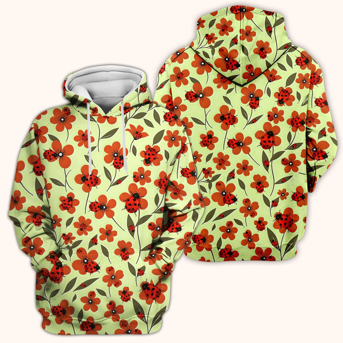 Ladybug Orange Floral Garden Nurse Scrub Top
