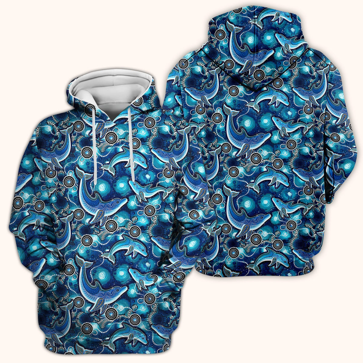 Ocean Dolphin Aboriginal Dot Print Scrub Top, Comfortable Scrubs for Nurses
