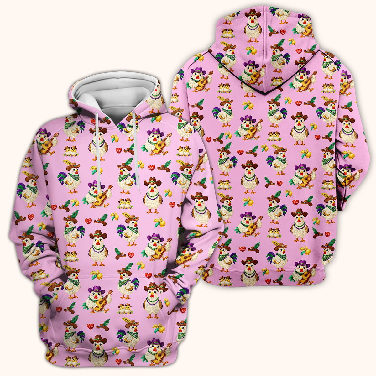 Mardi Gras Rooster Cowboy Nurse Scrub Top