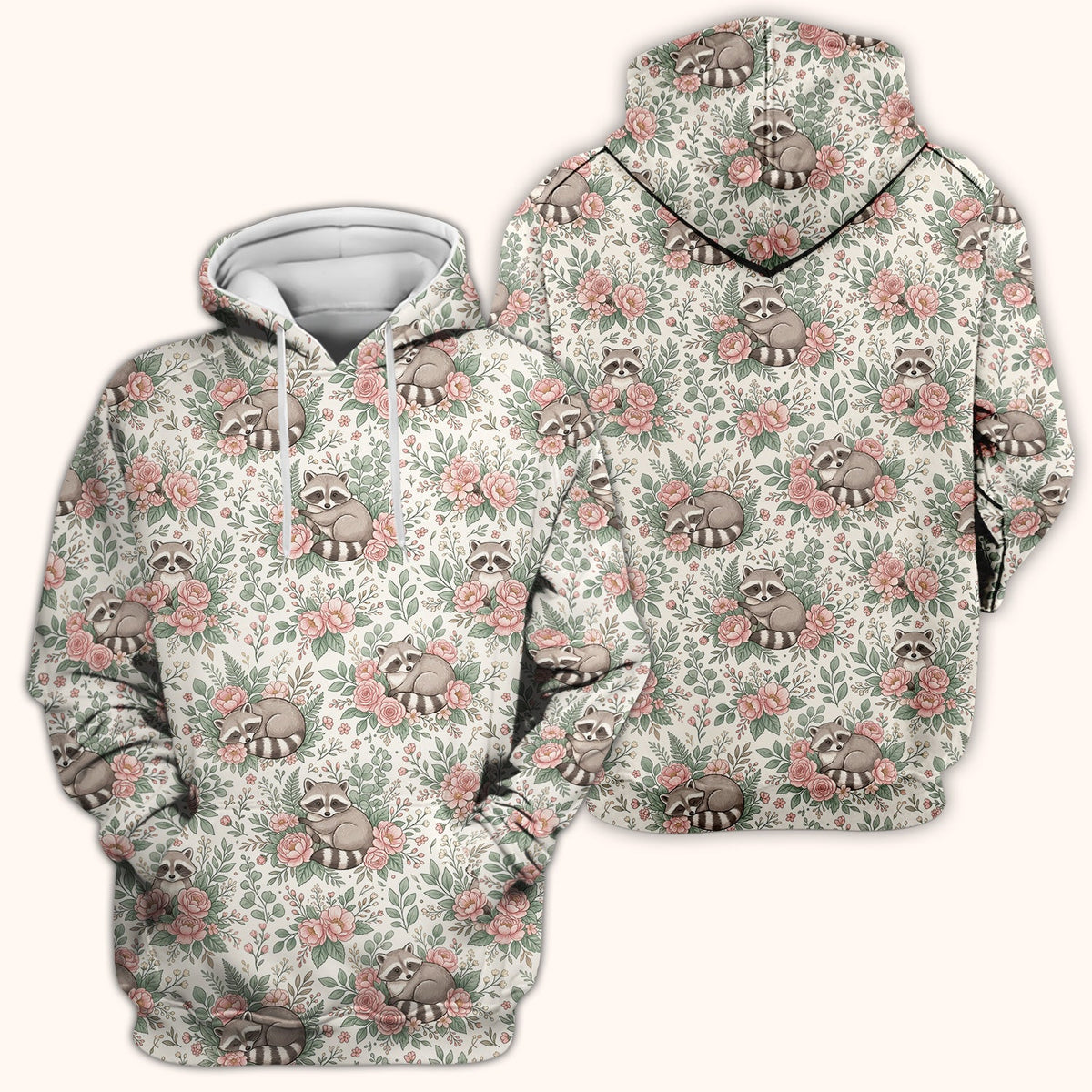 Sleeping Raccoon Rose Garden Nurse Scrub Top