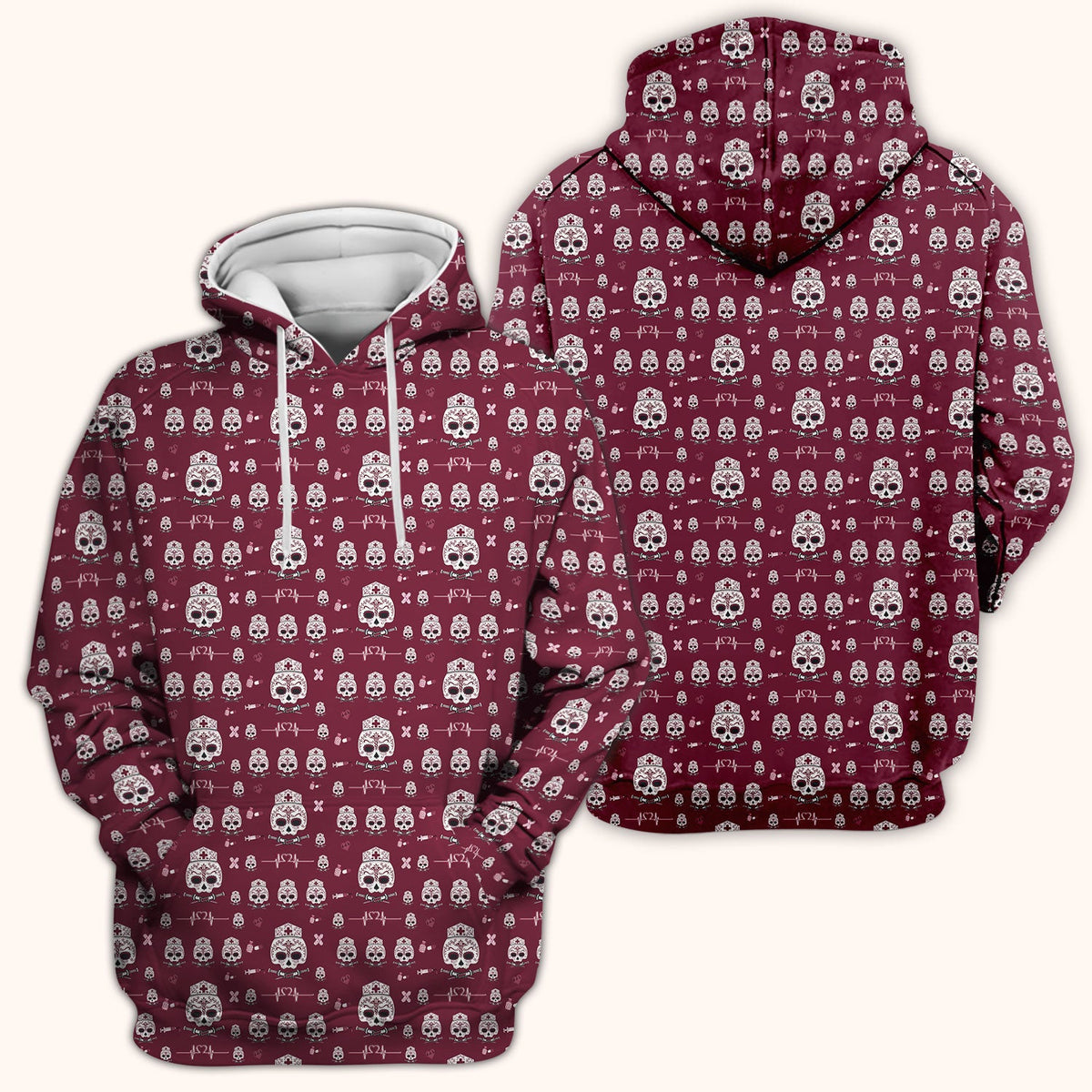 Sugar Skull Scrub Top, Skull Pattern Scrub Shirt, Breathable Fabrics Nursing Uniform