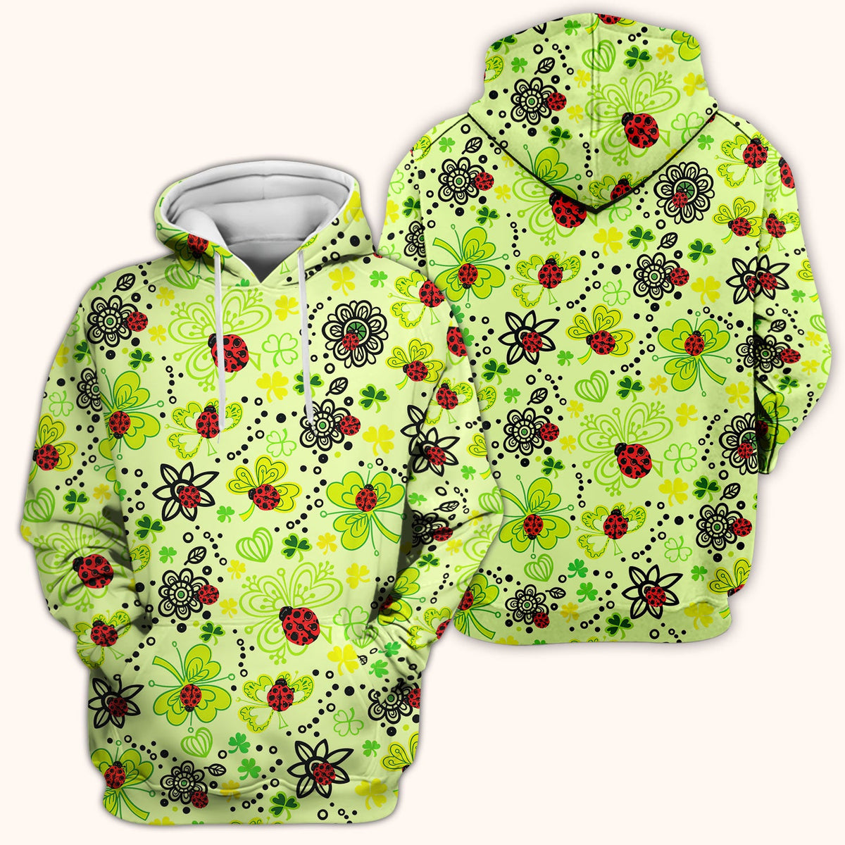 Ladybug Clover Floral Pattern Print Scrubs Nurses, Breathable Fabrics Nursing Uniform