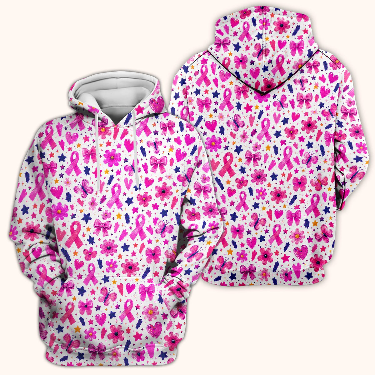 Pink Ribbon Floral Breast Cancer Nurse Scrub Top