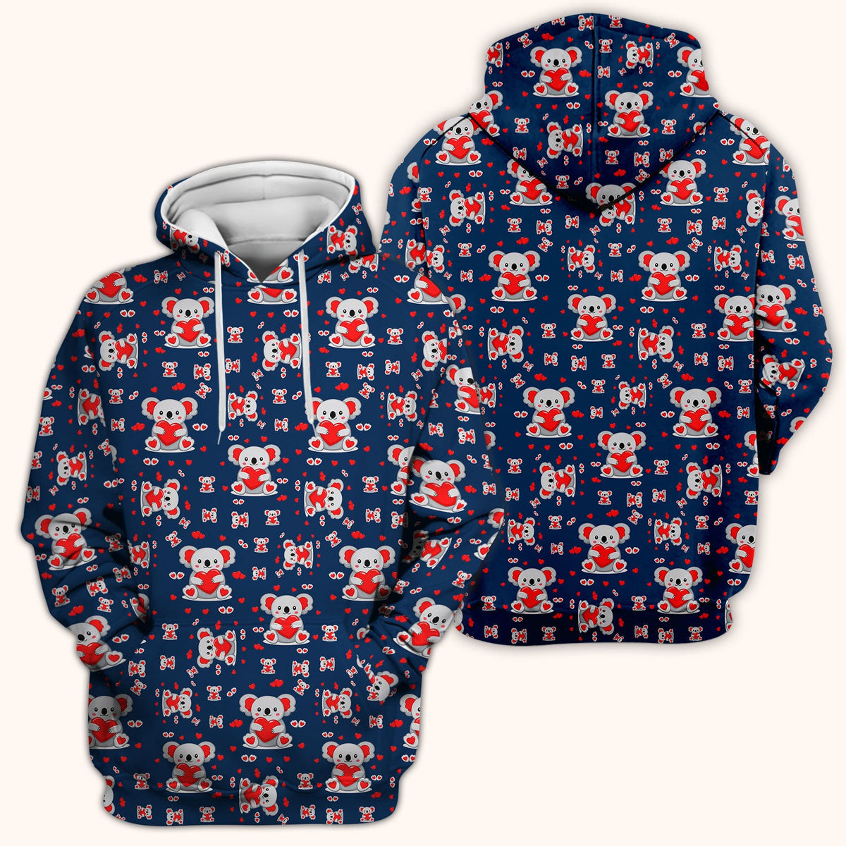 Valentine Cute Koala Heart Pattern Nurse Shirt, Comfortable Scrubs for Nurses