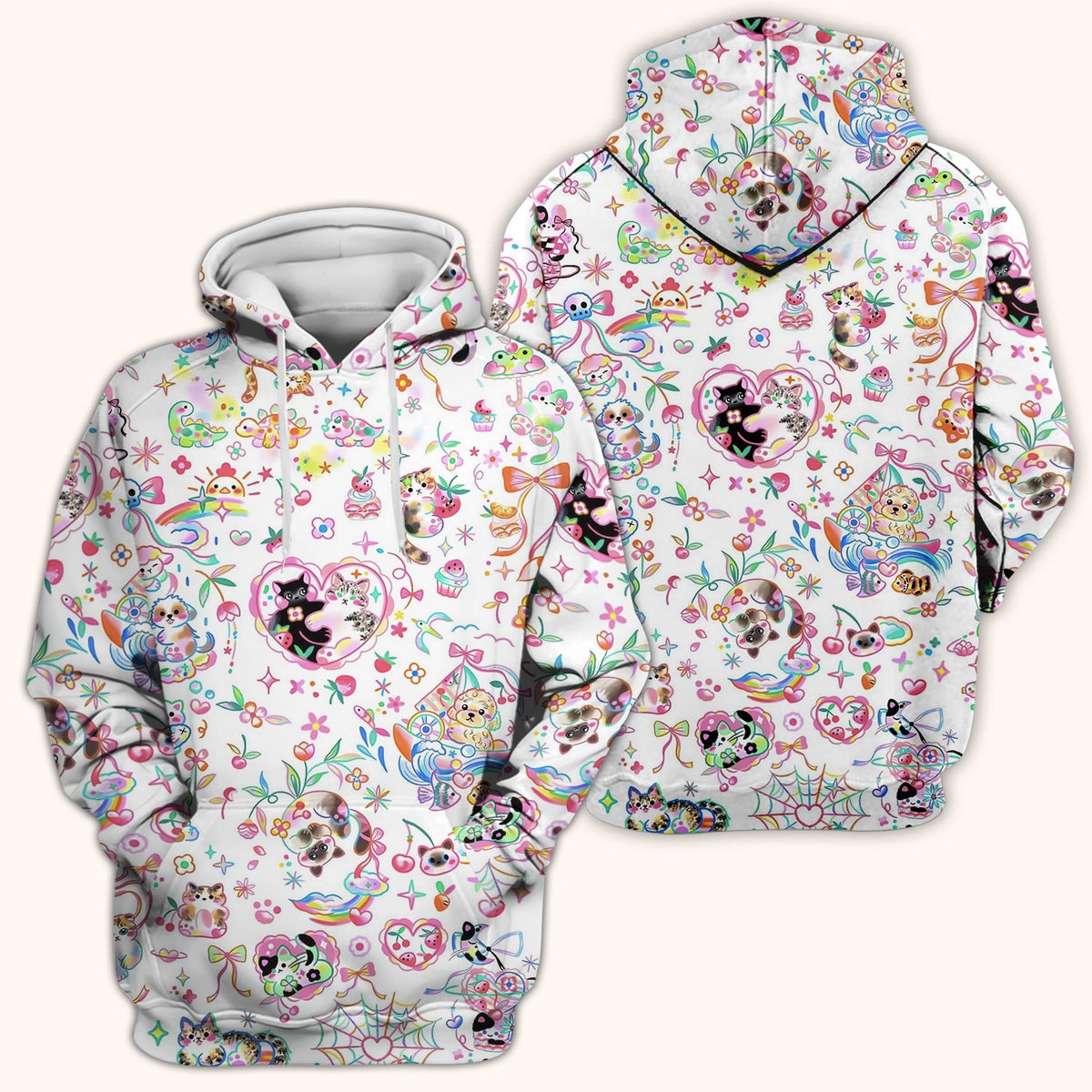 Kawaii Animal Rainbow Heart Nurse Scrub Top