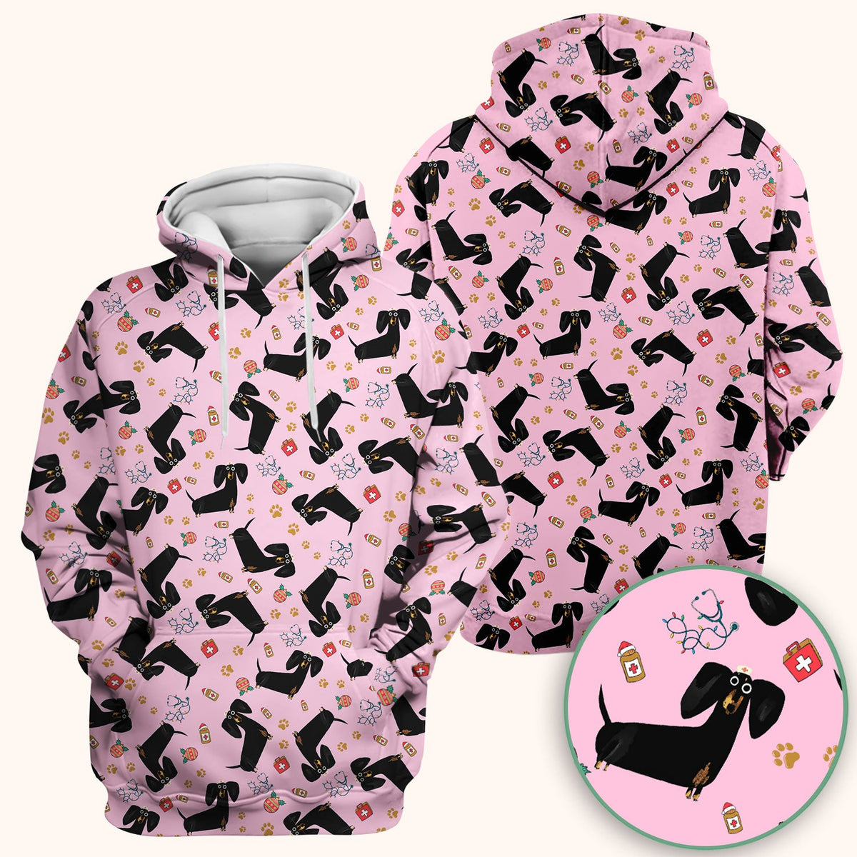 Black Dachshund Nurse Scrub Top - Gift For Dog Lover