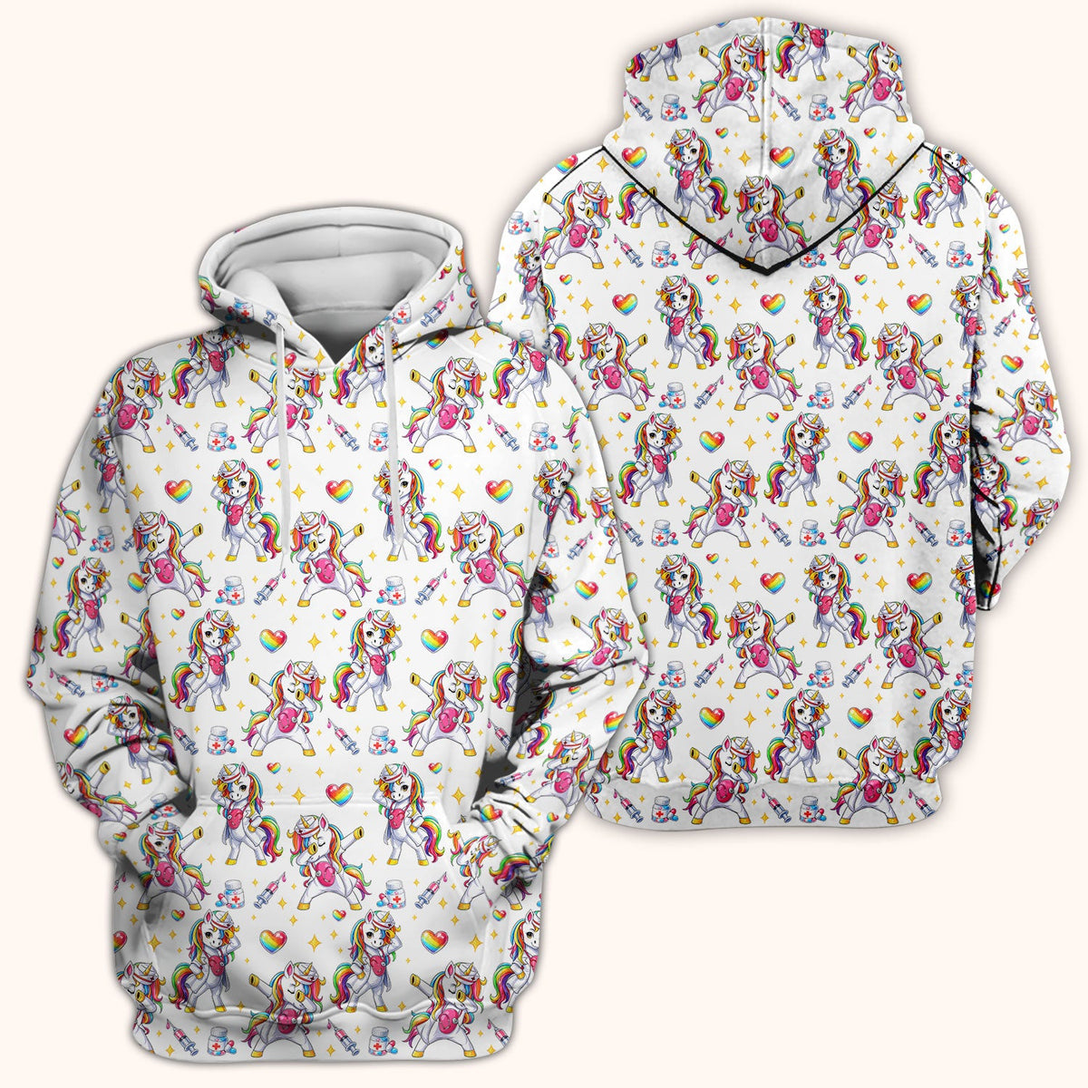 Playful Nurse Unicorn Rainbow Pattern Scrub Top, Comfortable Scrubs for Nurses