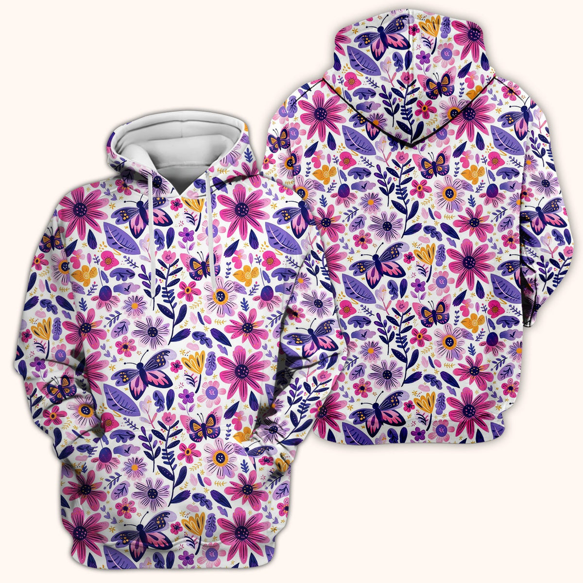 Cute Butterfly Wildflower Garden Pattern Scrub Top, Comfortable Scrubs for Nurses