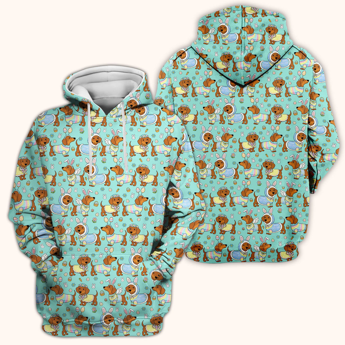 Easter Dachshund Bunny Print Scrub Top, Breathable Fabrics Nursing Uniform