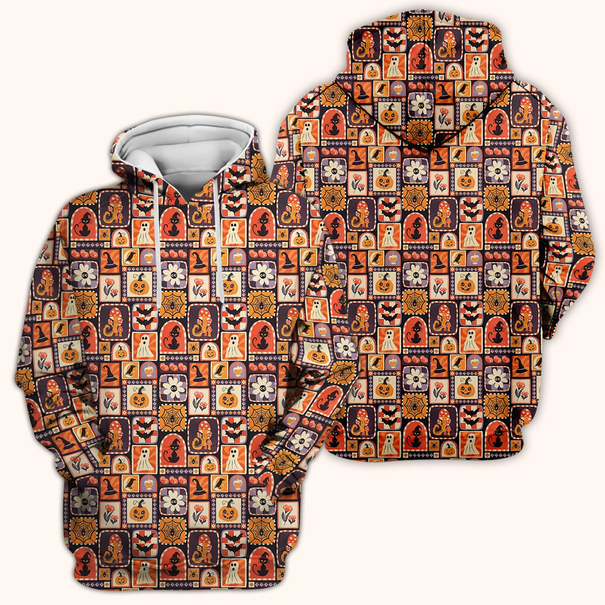 Retro Halloween Patchwork Nurse Scrub Top