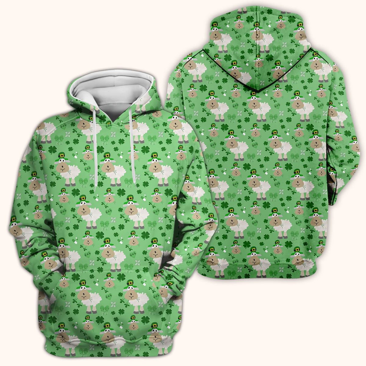 Nurse St. Patrick's Day Scrubs Top, Cute Sheep Shamrock Pattern Nurse Shirt, Breathable Fabrics Nursing Uniform