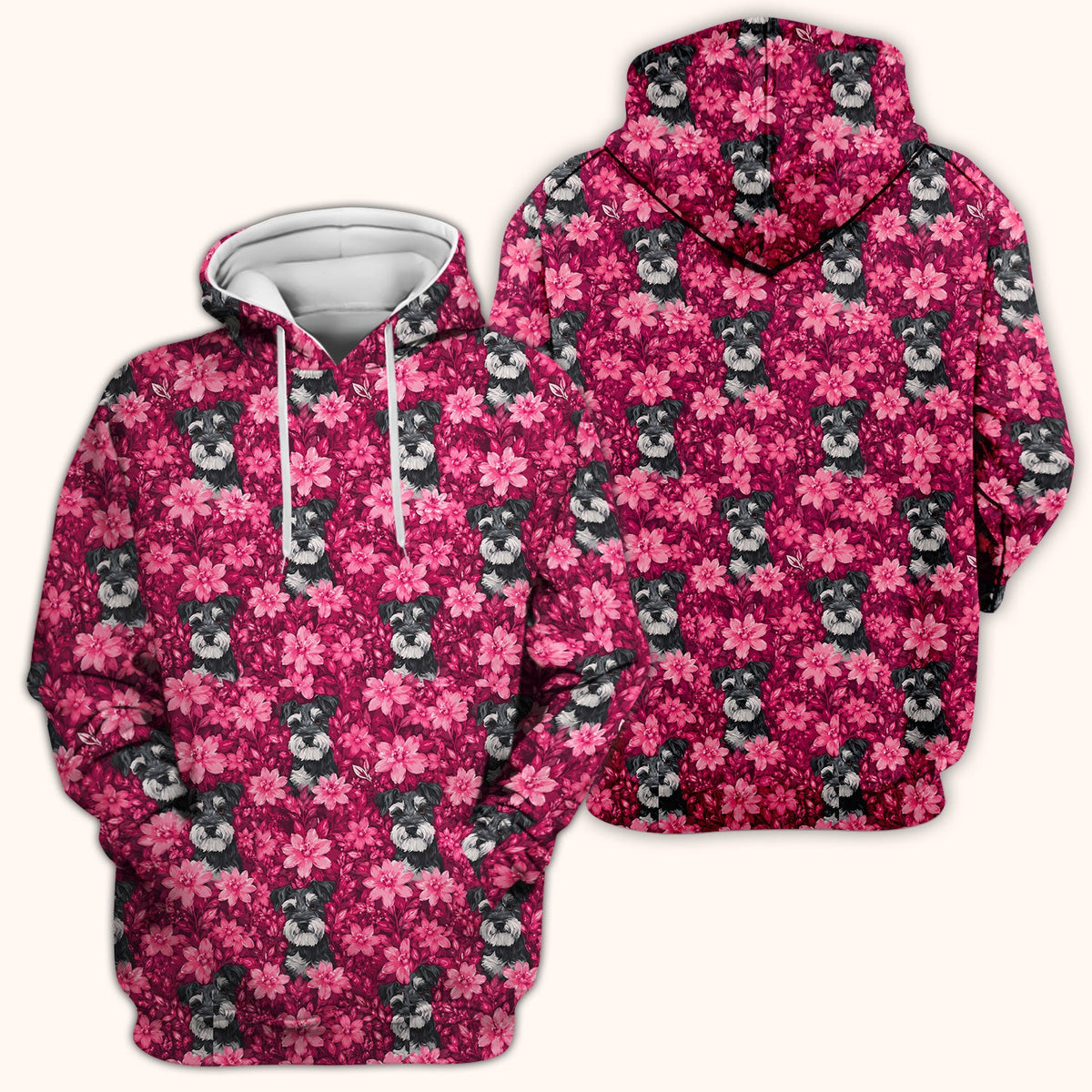 Pink Floral Schnauzer Nurse Scrub Top