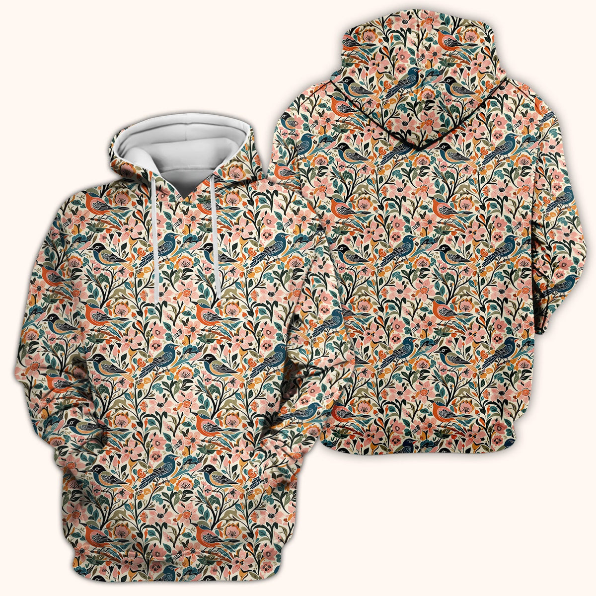 Folk Art Songbird Floral Nurse Scrub Top
