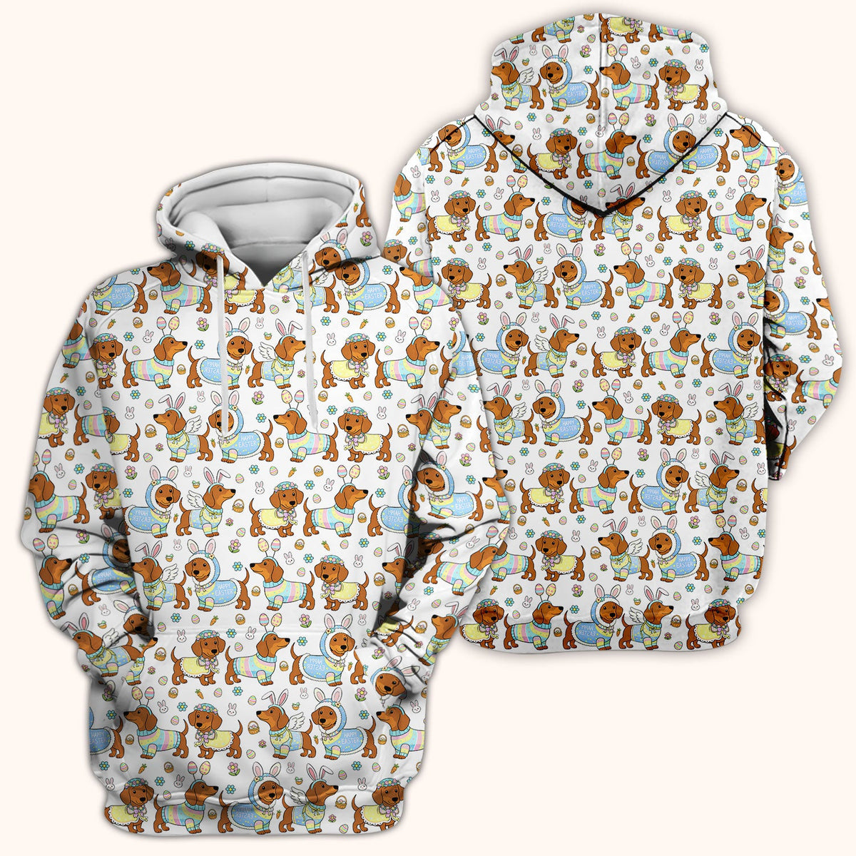 Easter Dachshund Bunny Print Scrub Top, Breathable Fabrics Nursing Uniform