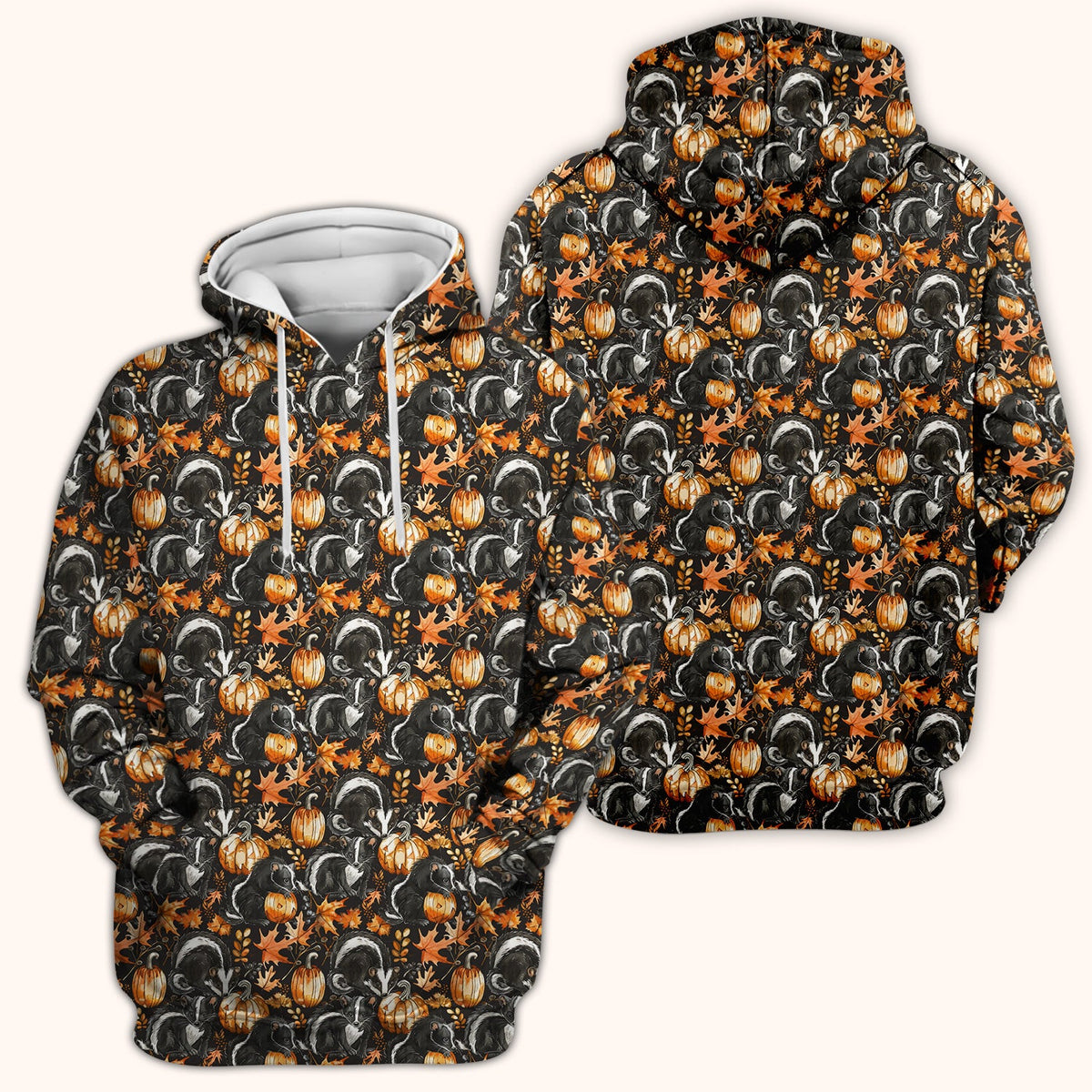 Skunk Pumpkin Autumn Leaves Nurse Scrub Top