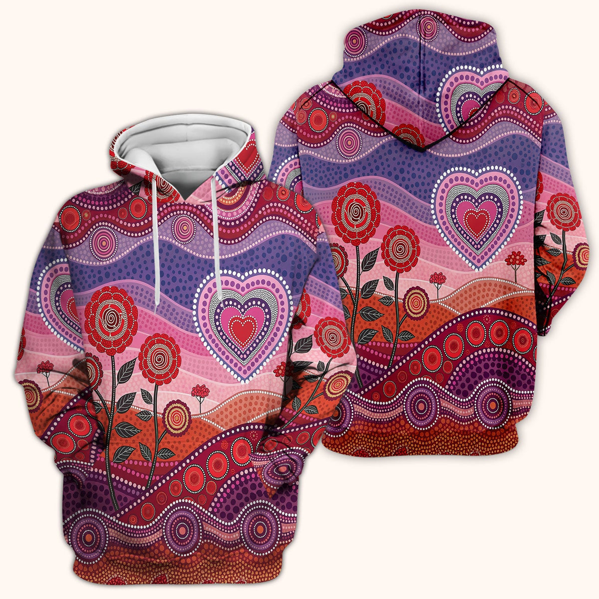 Boho Dot Art Valentine Scrub Top, Artistic Heart Pattern Nurse Shirt, Comfortable Scrubs For Nursing