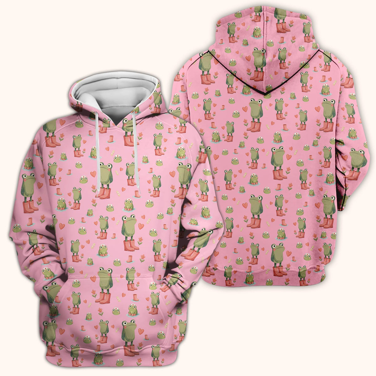 Adorable Frog Boots Heart Pattern Scrub Top, Comfortable Scrubs for Nurses