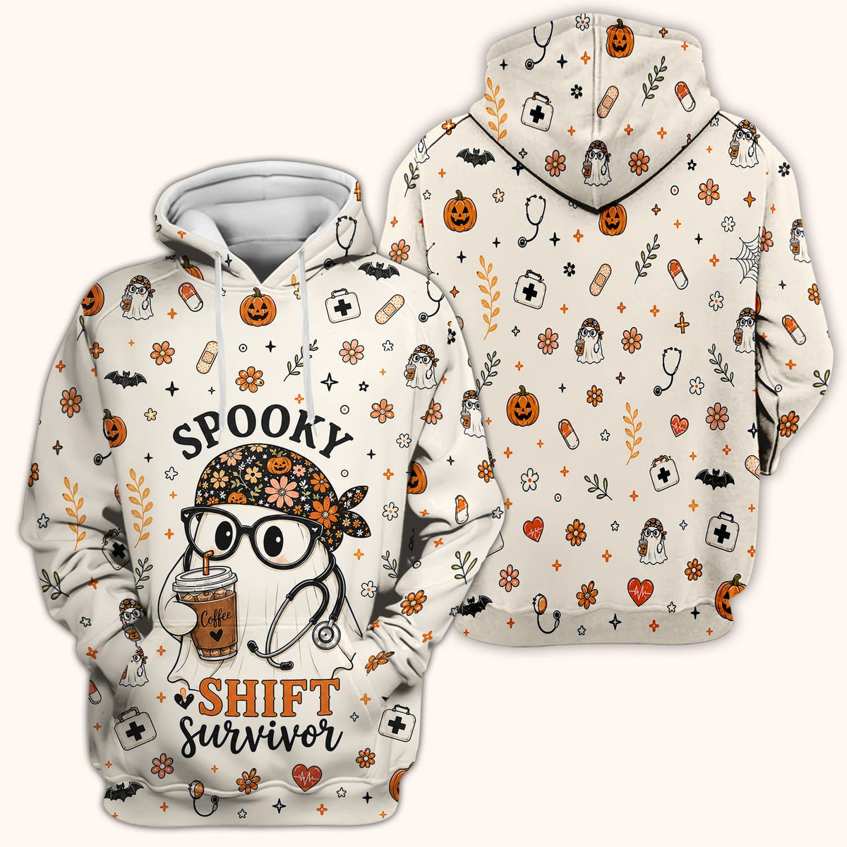 Shift Survivor Ghost Nurse Scrub Top - Halloween Gift