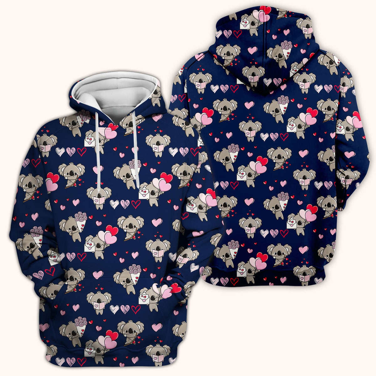 Valentine Koala Holding Flowers Cute Print Scrub Top, Comfortable Scrubs for Nurses