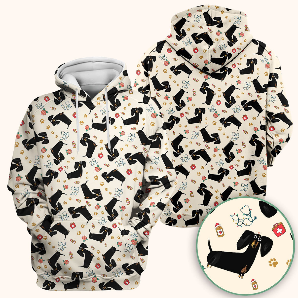Black Dachshund Nurse Scrub Top - Gift For Dog Lover