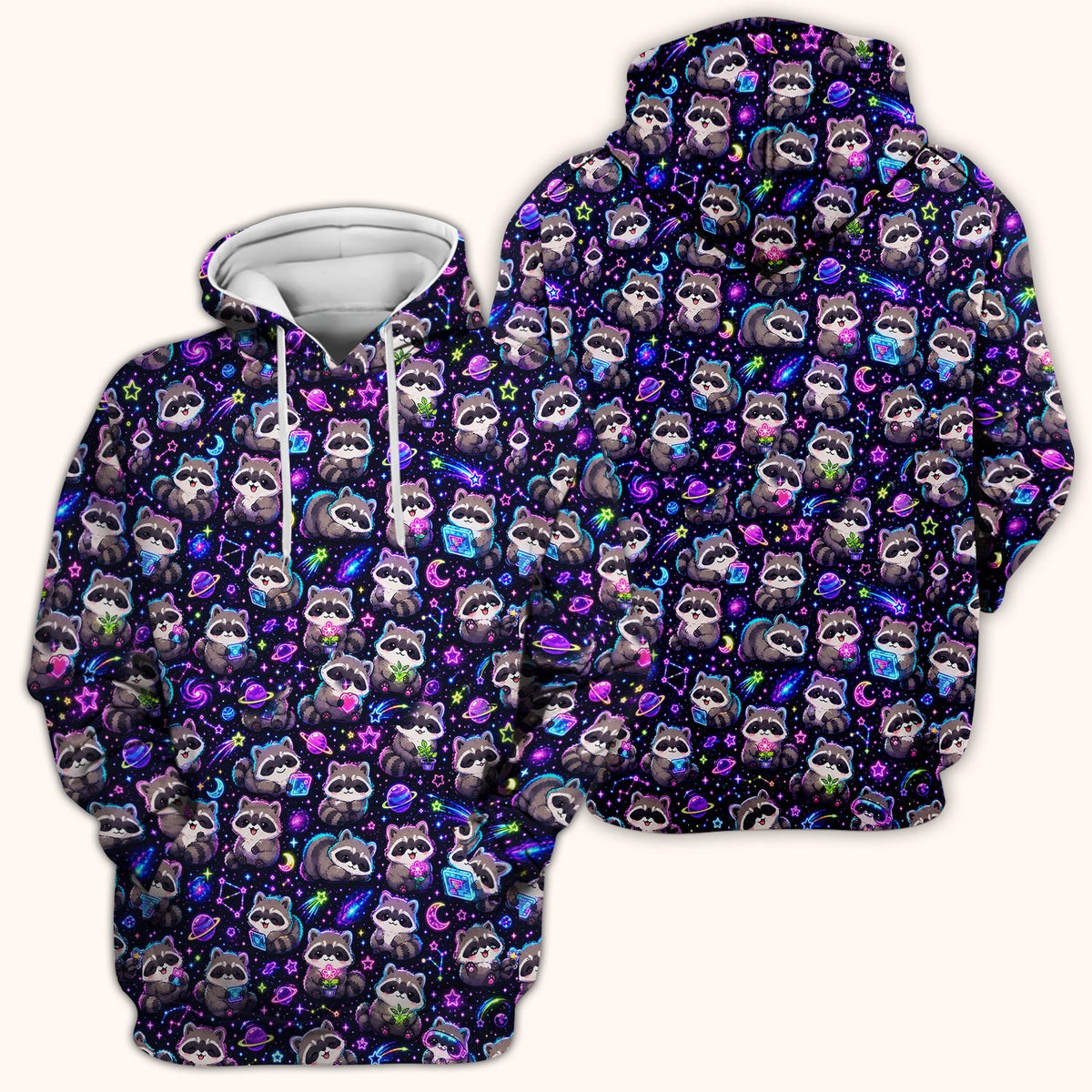 Neon Galaxy Raccoon Space Nurse Scrub Top