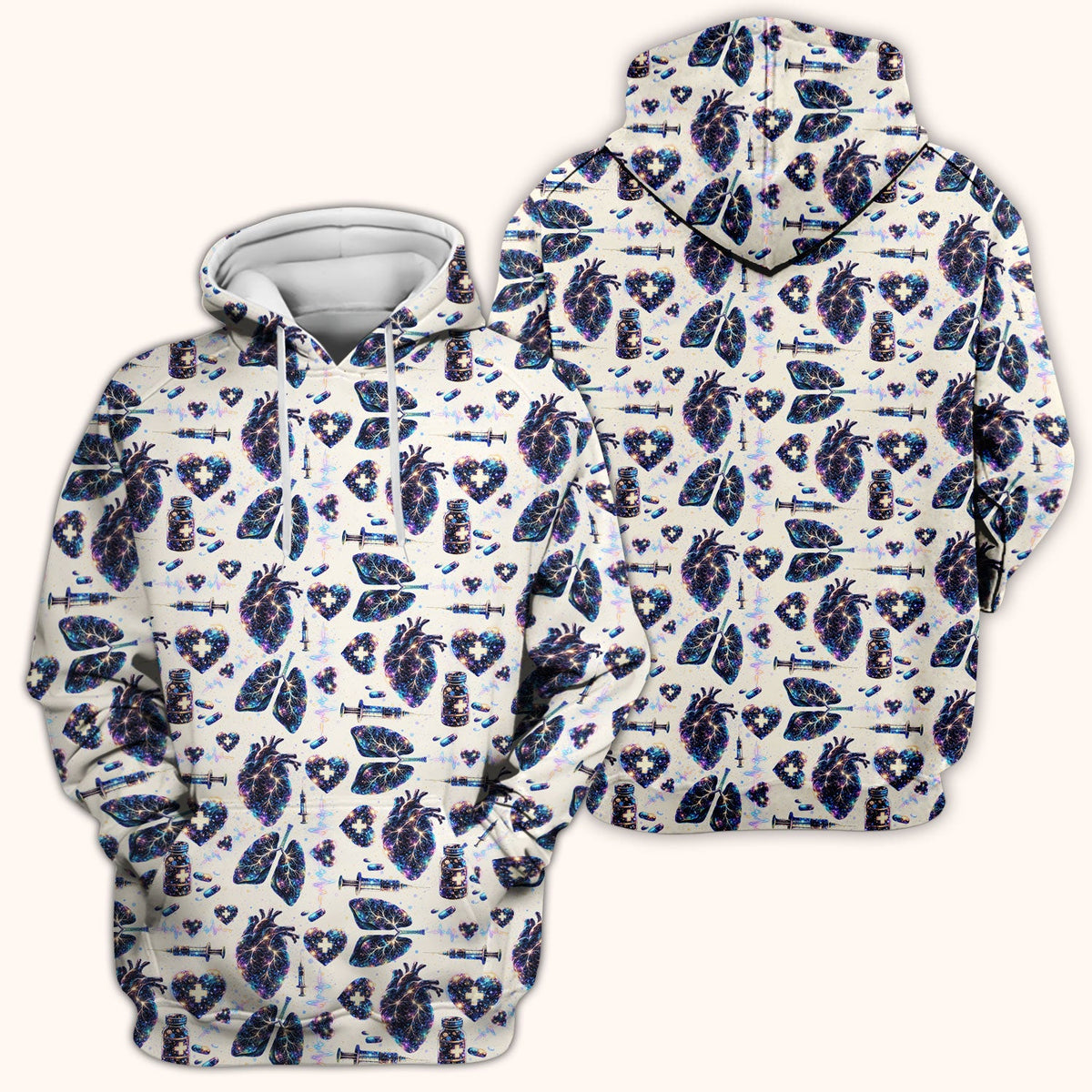 Galaxy Anatomical Heart Lung Syringe Nurse Scrub Top