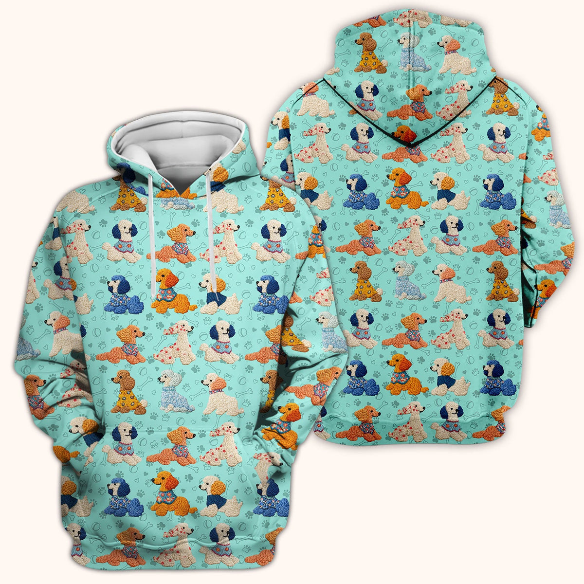 Cute Colorful Poodle Pattern Scrub Top, Comfortable Scrubs for Nurses