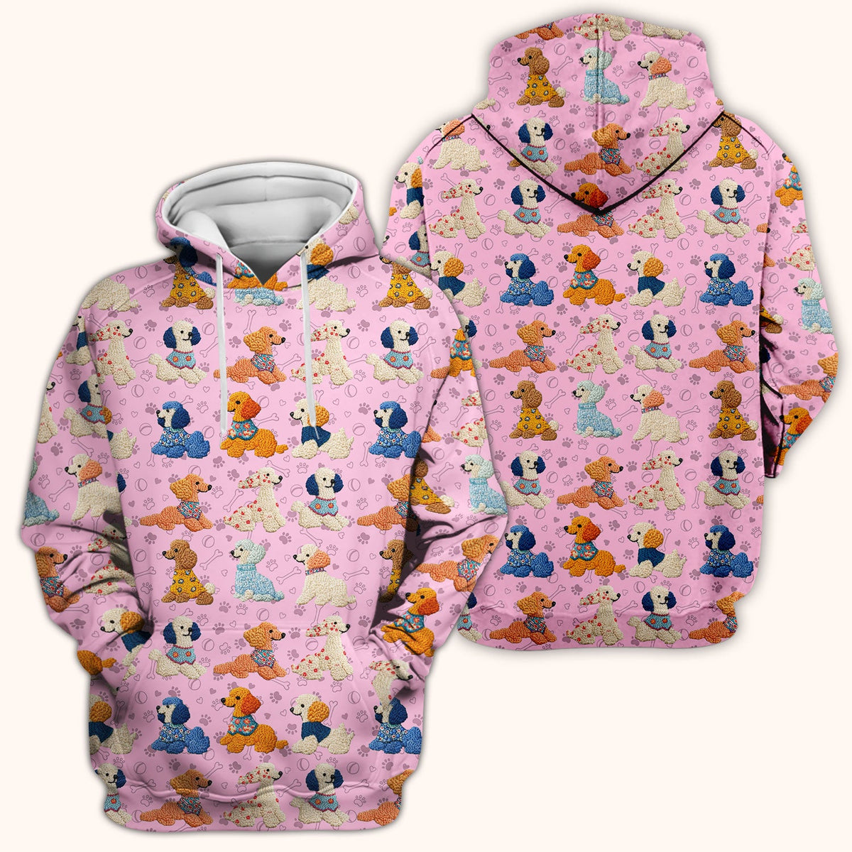 Cute Colorful Poodle Pattern Scrub Top, Comfortable Scrubs for Nurses