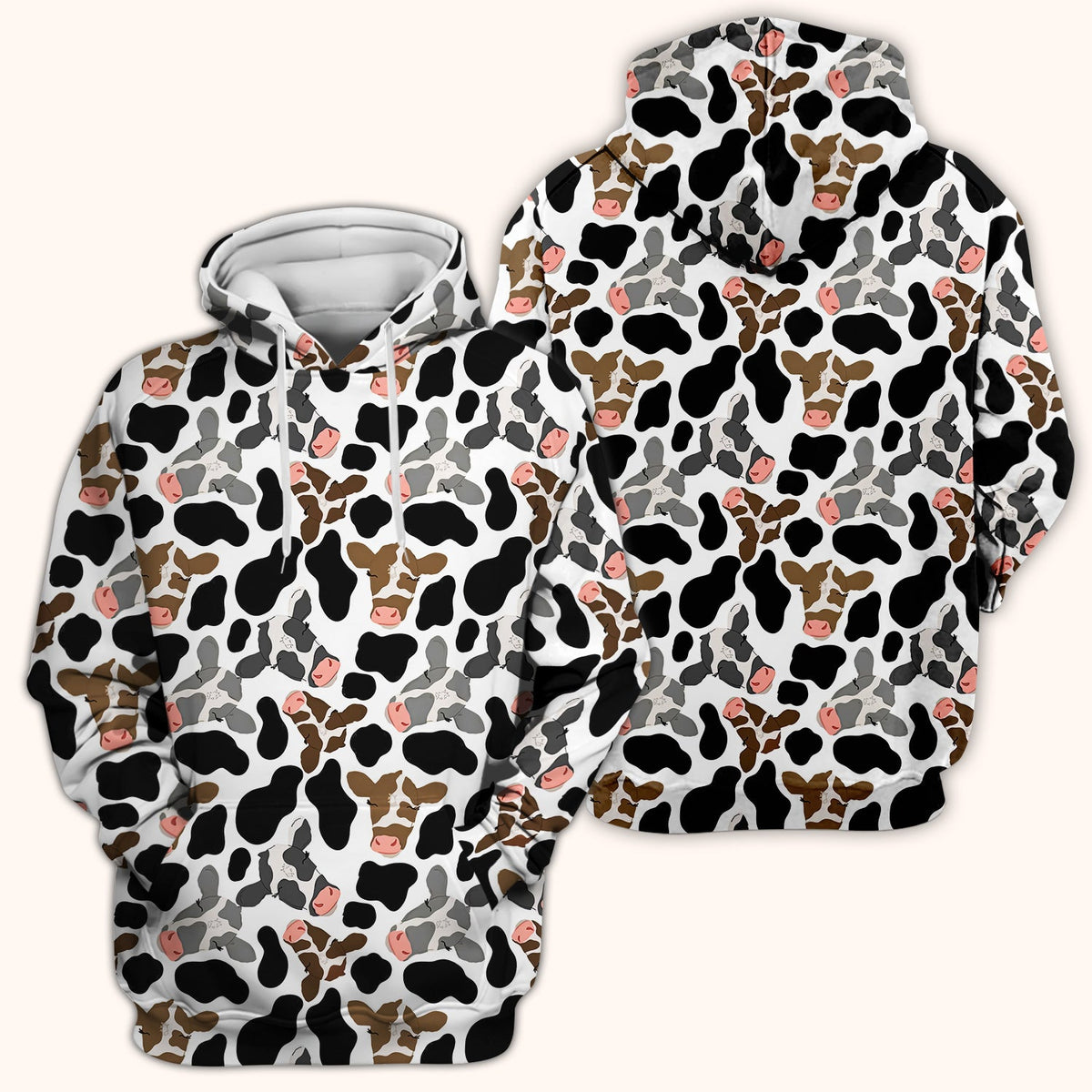 Cow Face Black White Nurse Scrub Top