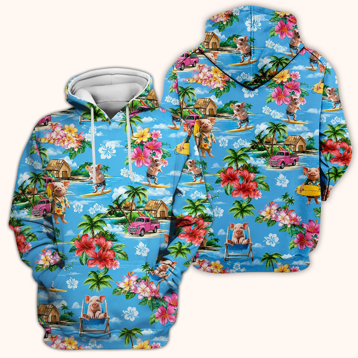 Tropical Surfing Pig Beach Nurse Scrub Top