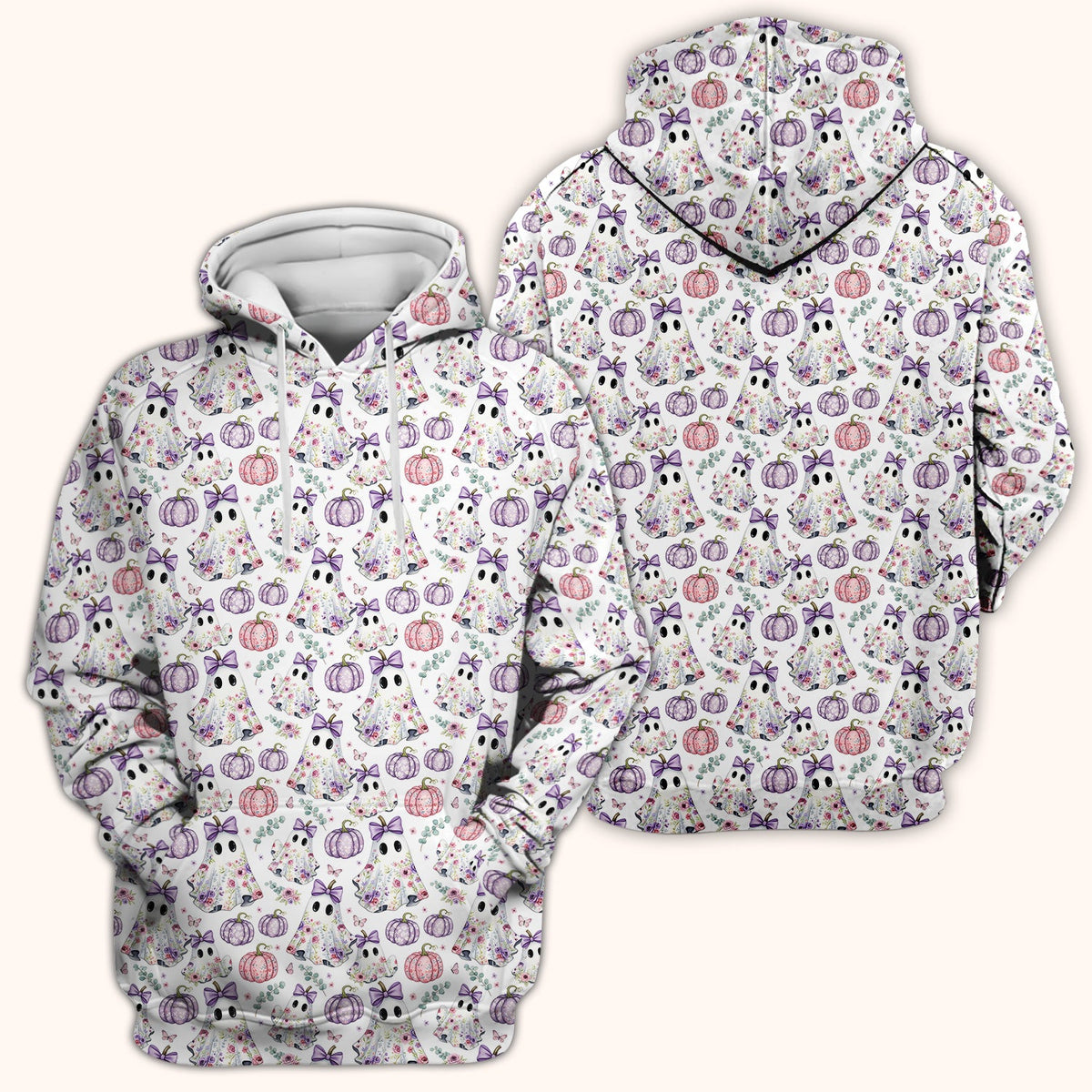 Floral Ghost Pumpkin Nurse Scrub Top