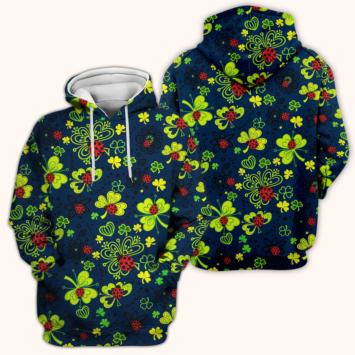 Ladybug Clover Floral Pattern Print Scrubs Nurses, Breathable Fabrics Nursing Uniform